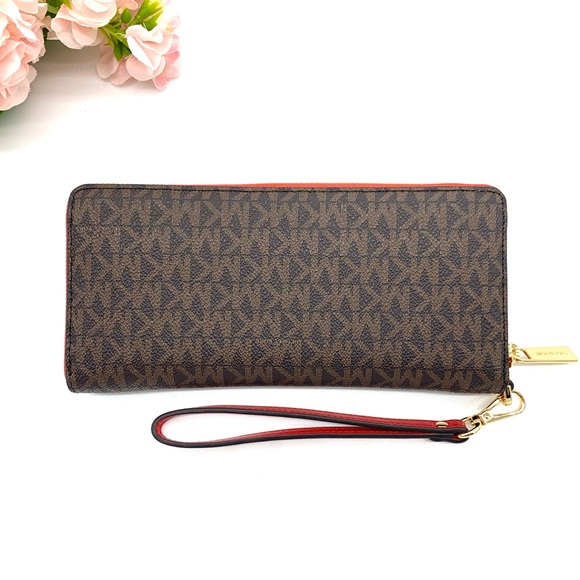 Michael Kors Jet Set Travel LG Continental Wristlet - Brown / Flame - Picture 3 of 11